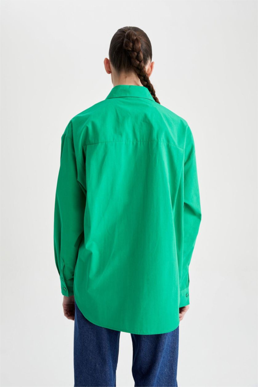 FEMME Vert Chemise À Manches Longues En Popeline Coupe Oversize À Col Chemise