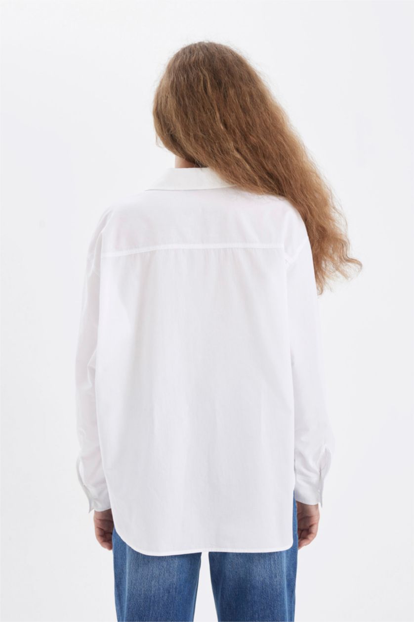 Kadın Violet Beyaz Oversıze Basıc Düğmeli Poplin Gömlek