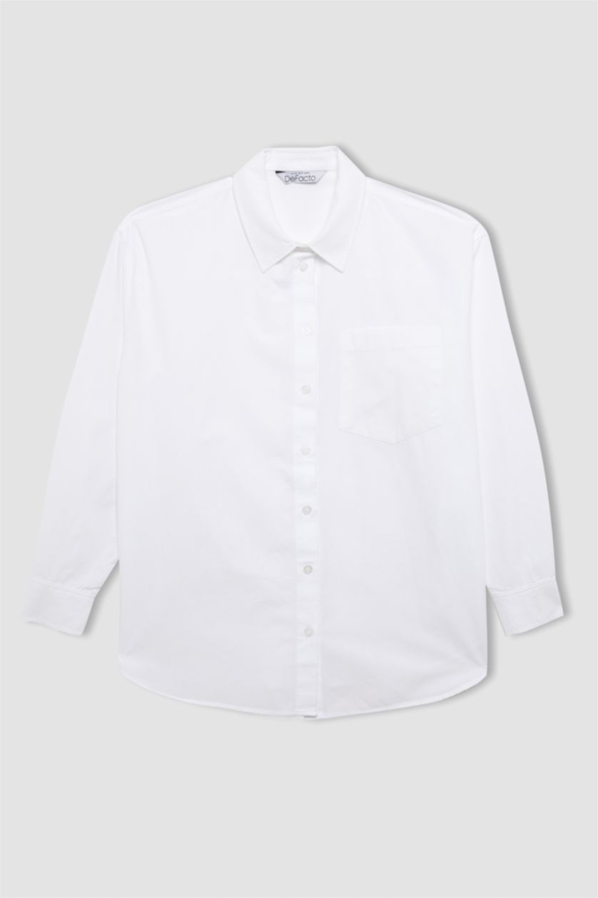 Kadın Violet Beyaz Oversıze Basıc Düğmeli Poplin Gömlek