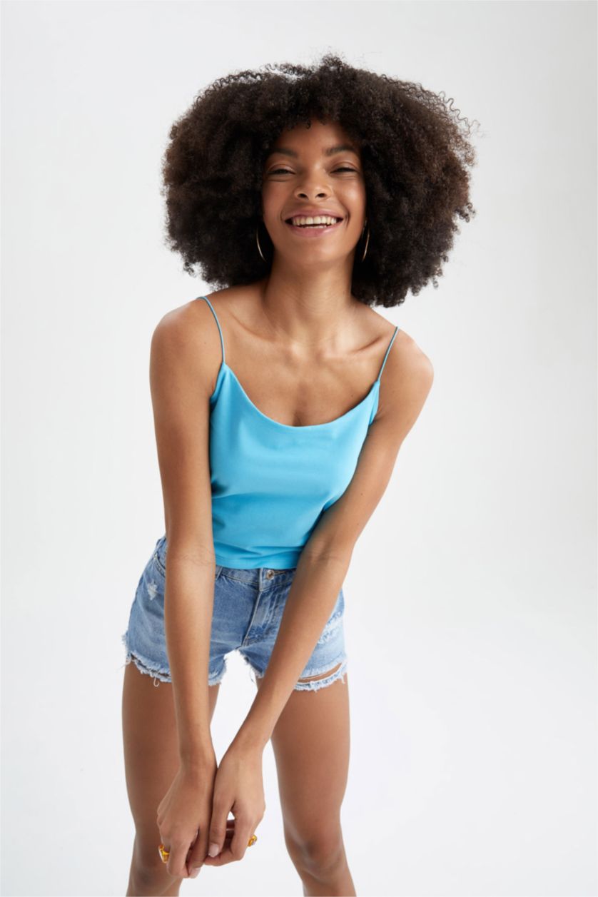 FEMME Turquoise Débardeur Slim Fit en coton à bretelles élastiques