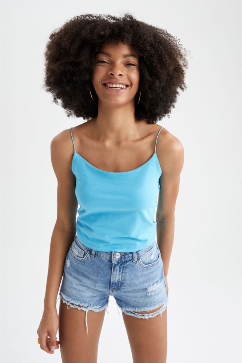 FEMME Turquoise Débardeur Slim Fit en coton à bretelles élastiques