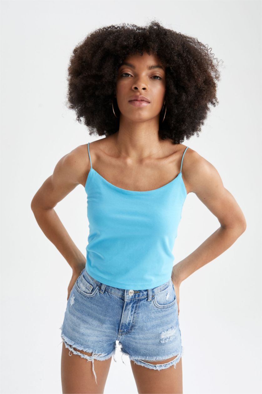 FEMME Turquoise Débardeur Slim Fit en coton à bretelles élastiques