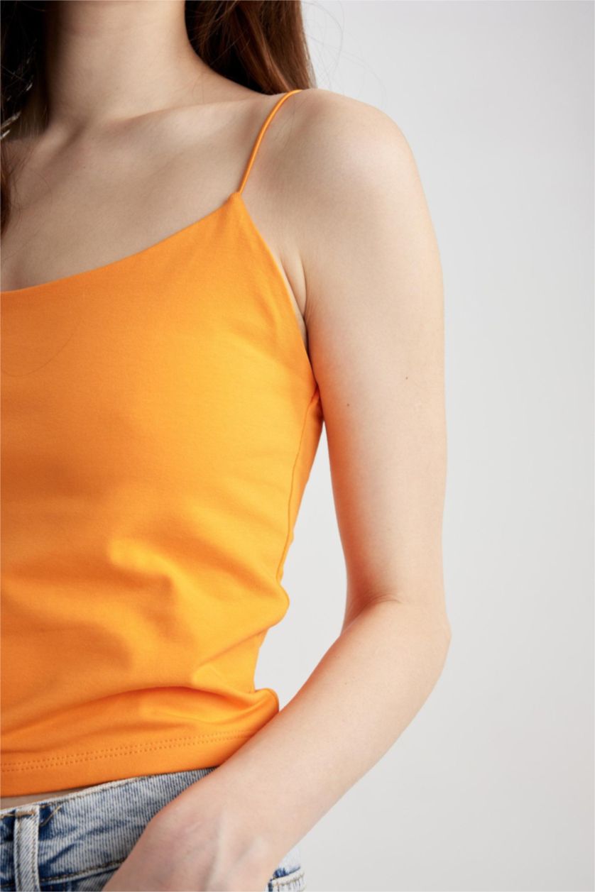 WOMAN Orange Slim Fit Elastic String Strap Cotton Crop Top