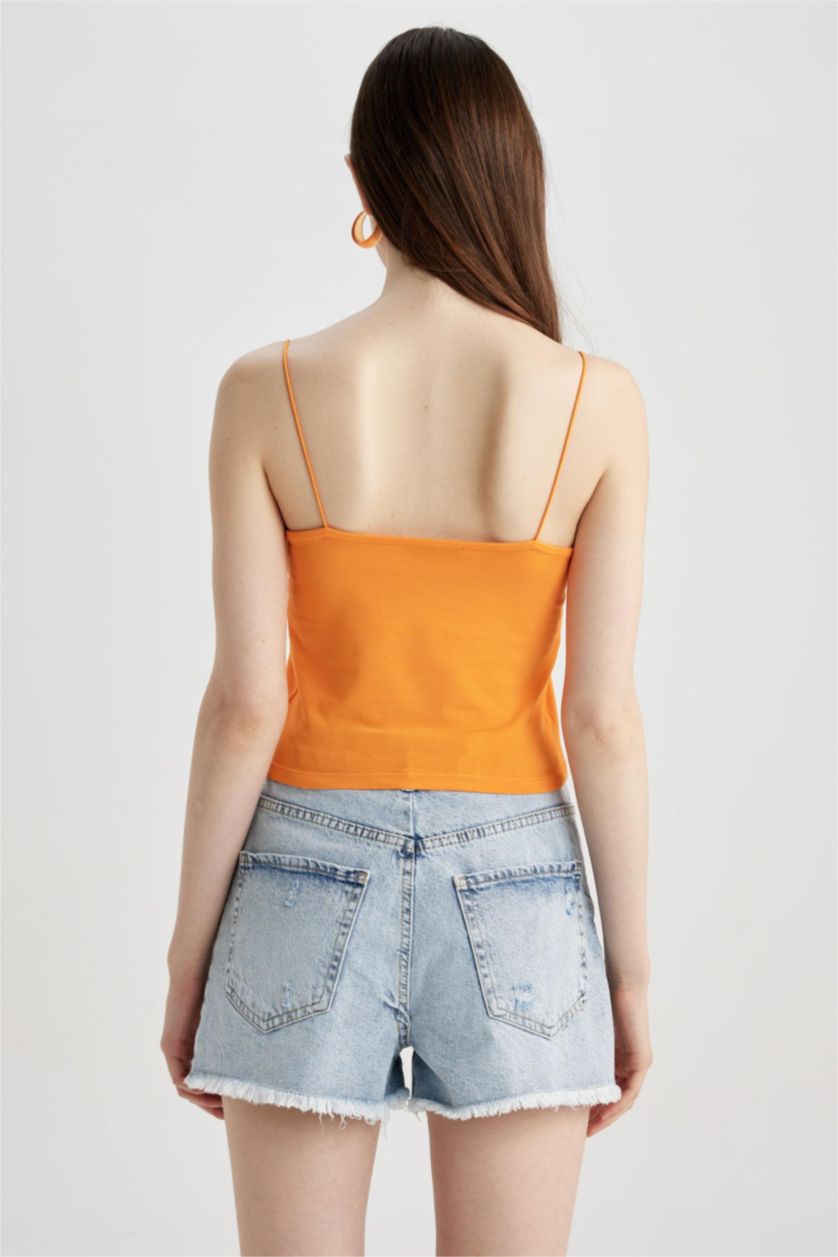 WOMAN Orange Slim Fit Elastic String Strap Cotton Crop Top