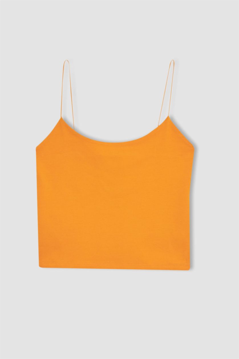 WOMAN Orange Slim Fit Elastic String Strap Cotton Crop Top