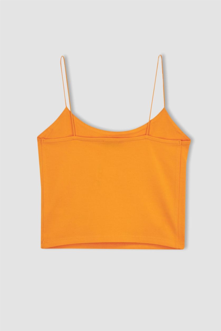 WOMAN Orange Slim Fit Elastic String Strap Cotton Crop Top