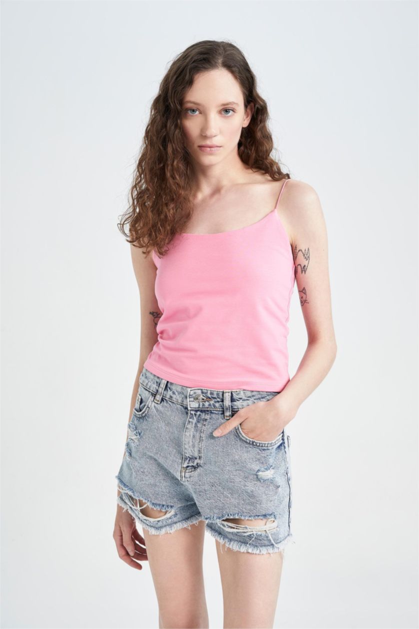 FEMME Rose Débardeur Coupe Skinny À Col Rond
