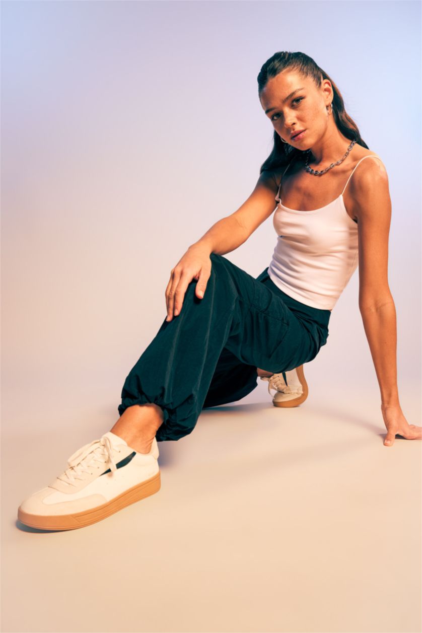 WOMAN White Slim Fit Elastic Rope Strap Cotton Singlet