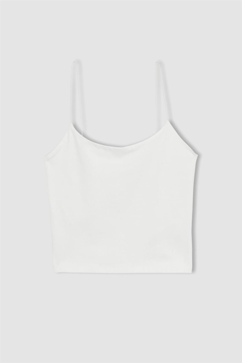 WOMAN White Slim Fit Elastic Rope Strap Cotton Singlet