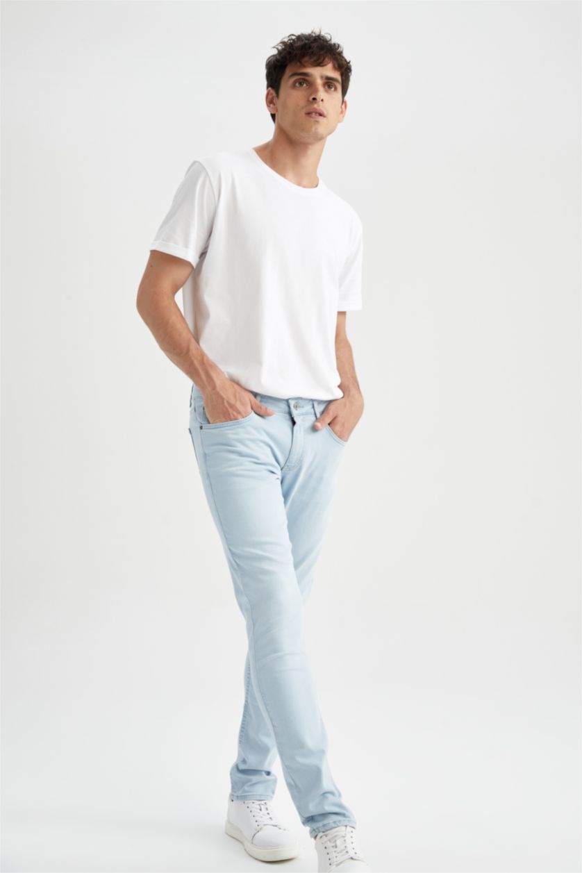 Erkek Buz Mavi Carlo Skınny Fıt Normal Bel Dar Paça Pantolon