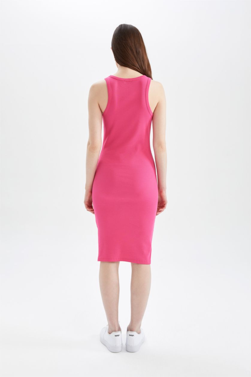 Woman Pink Basic Sleeveless Midi Dress