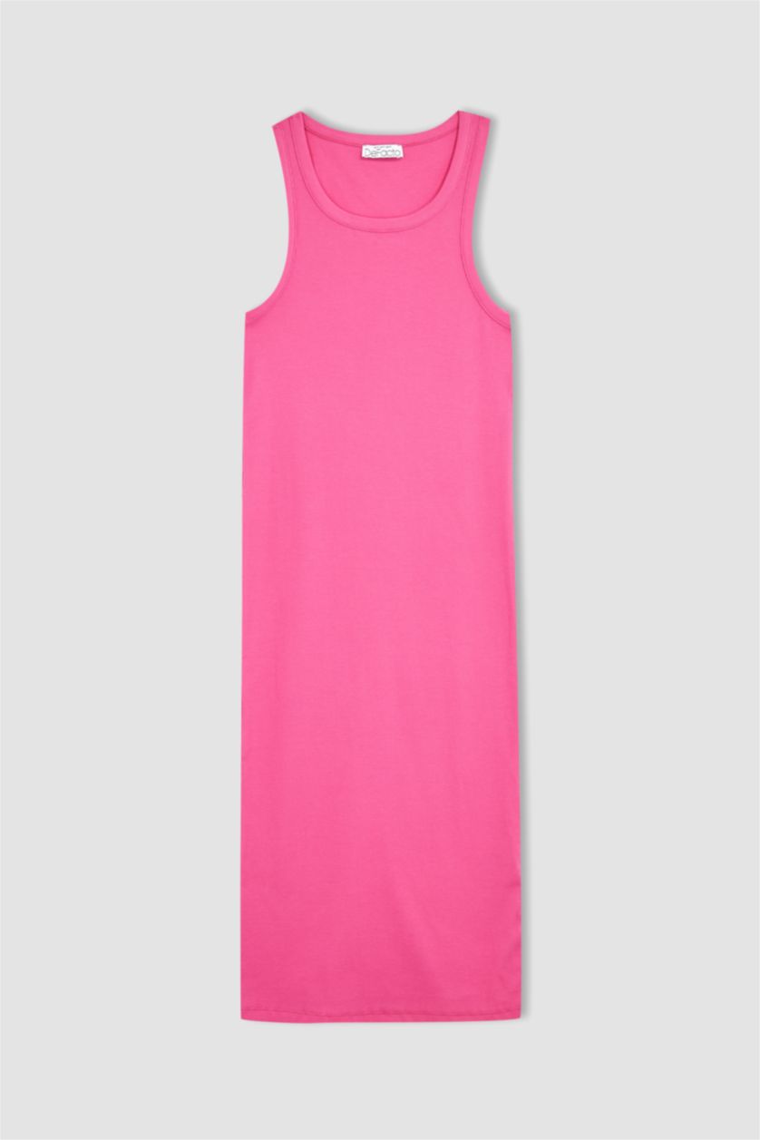 Woman Pink Basic Sleeveless Midi Dress