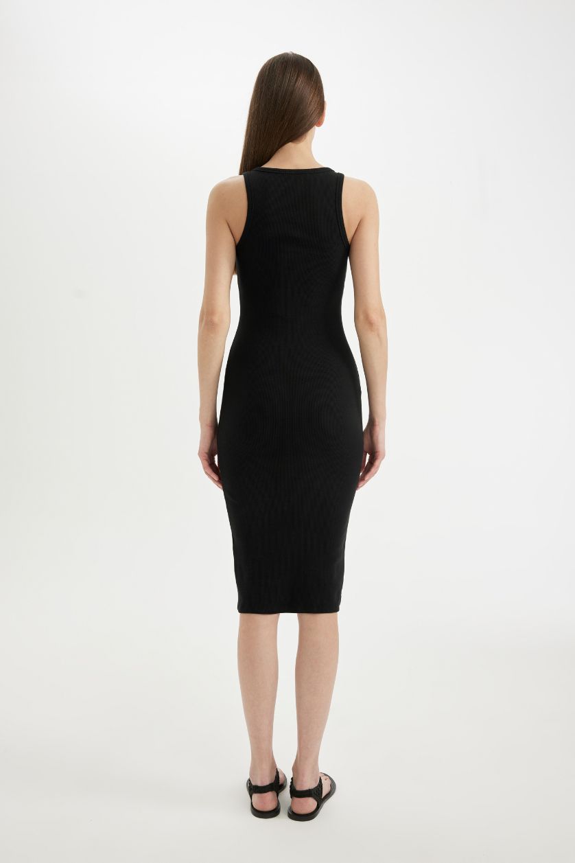 نساء أسود فستان ميدي نص ردن مضلع بوديكون