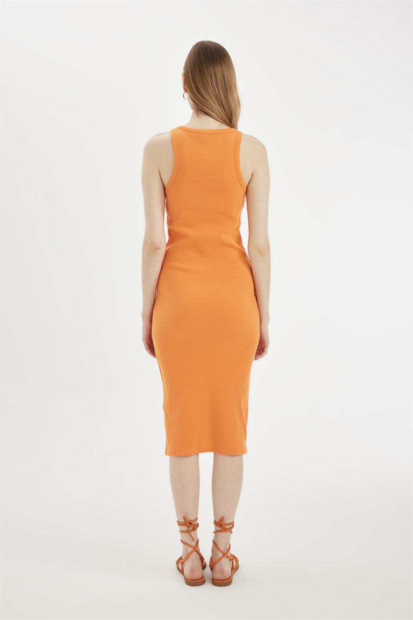 نساء برتقالي فستان ميدي نص ردن مضلع بوديكون بياخة رسن