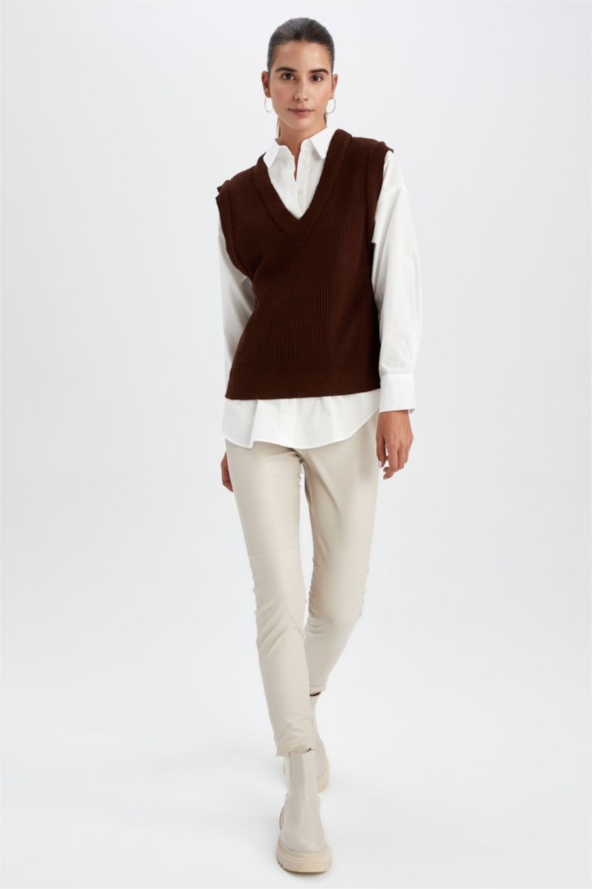 WOMAN Brown Regular Fit V-Neck