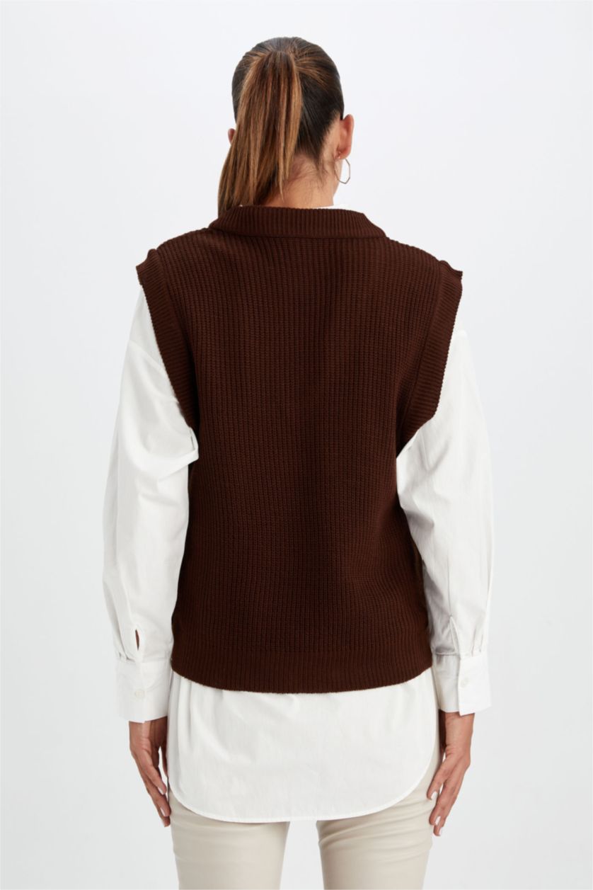 WOMAN Brown Regular Fit V-Neck