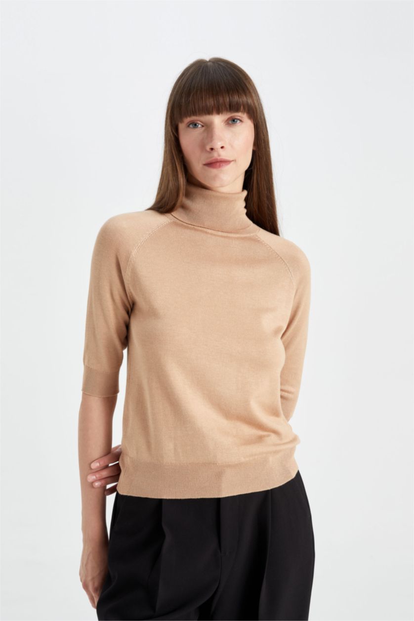 WOMAN Camel Regular Fit Turtleneck Basic Pulover