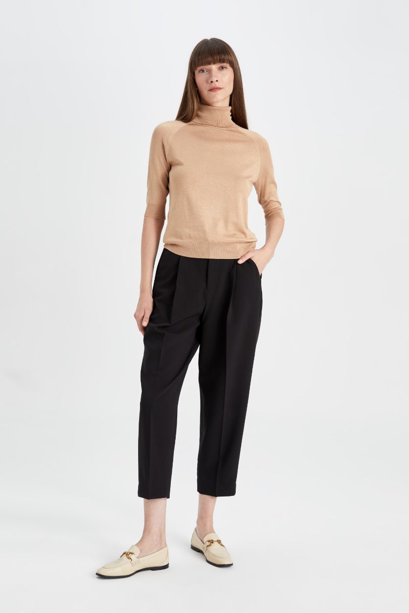 WOMAN Camel Regular Fit Turtleneck Basic Pulover