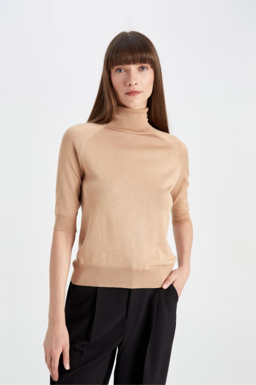 WOMAN Camel Regular Fit Turtleneck Basic Pulover