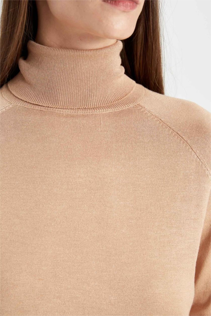 WOMAN Camel Regular Fit Turtleneck Basic Pulover