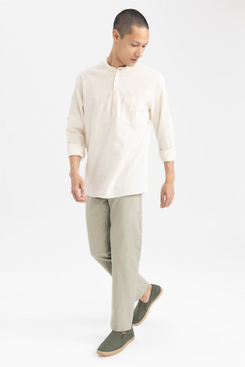 HOMME Sade Ekru Chemises à manches longues Coupe slim raccourcie Col montant