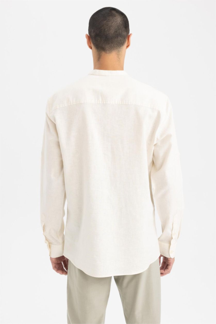 HOMME Sade Ekru Chemises à manches longues Coupe slim raccourcie Col montant