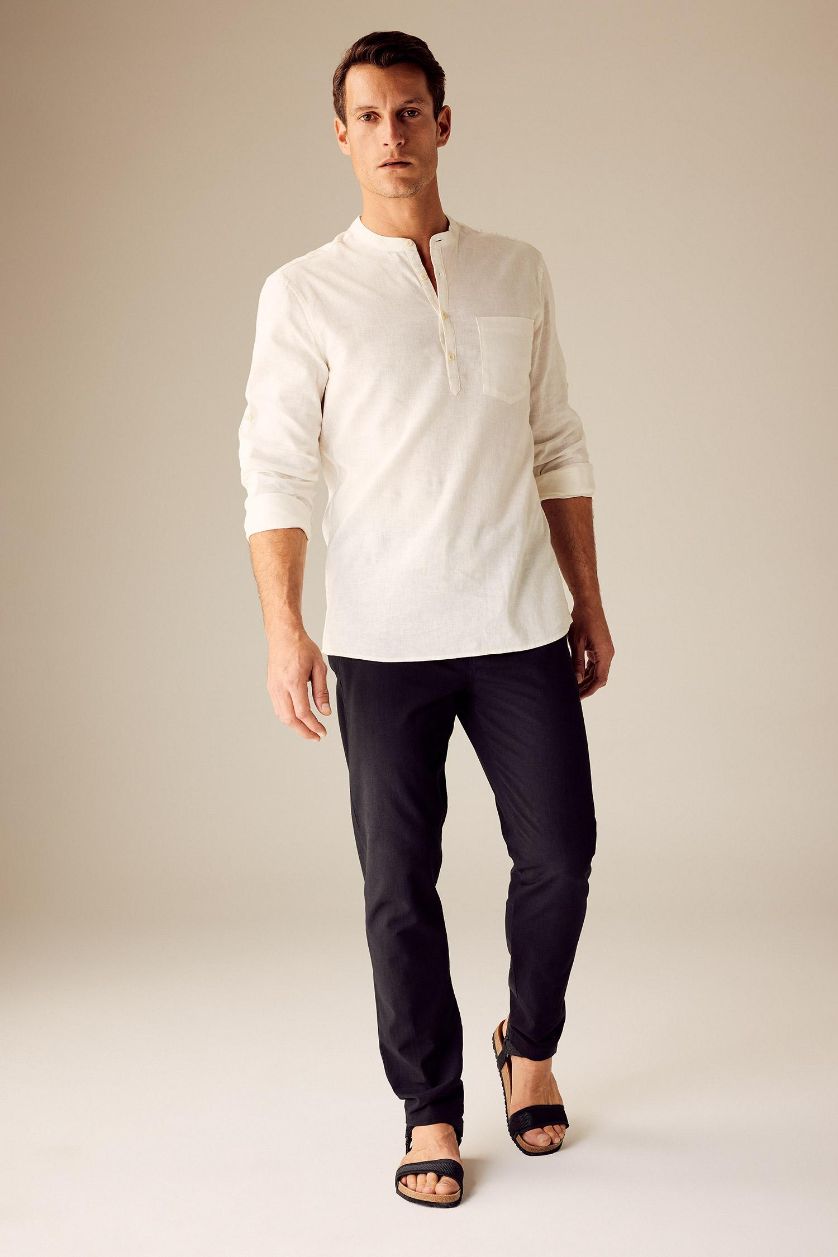 MAN White Slim Fit Dog Collar Cotton Long Sleeve Shirt