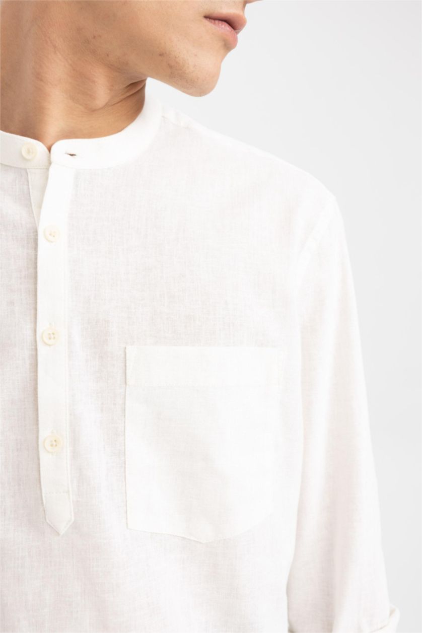 MAN White Slim Fit Dog Collar Cotton Long Sleeve Shirt