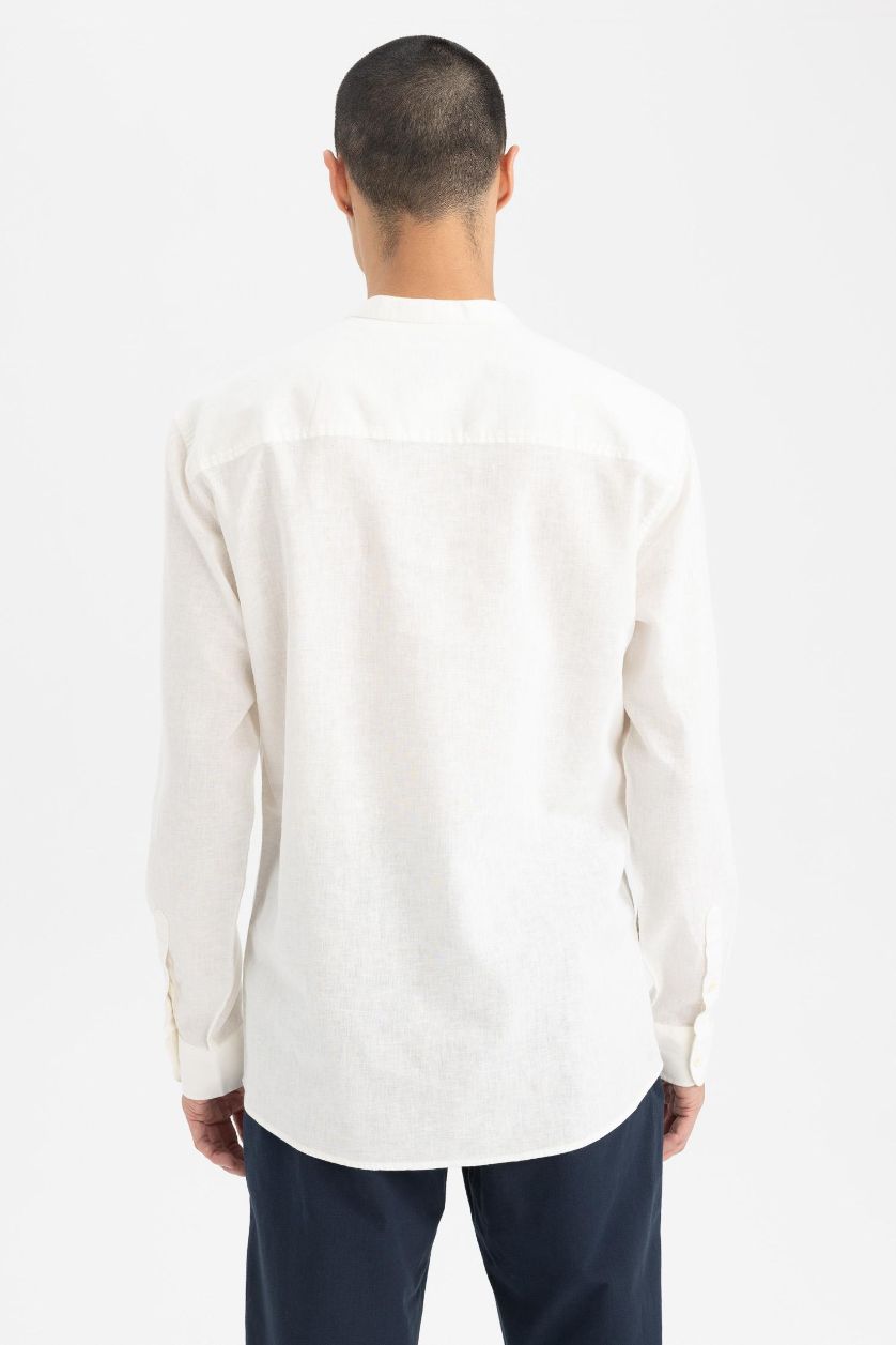 MAN White Slim Fit Dog Collar Cotton Long Sleeve Shirt