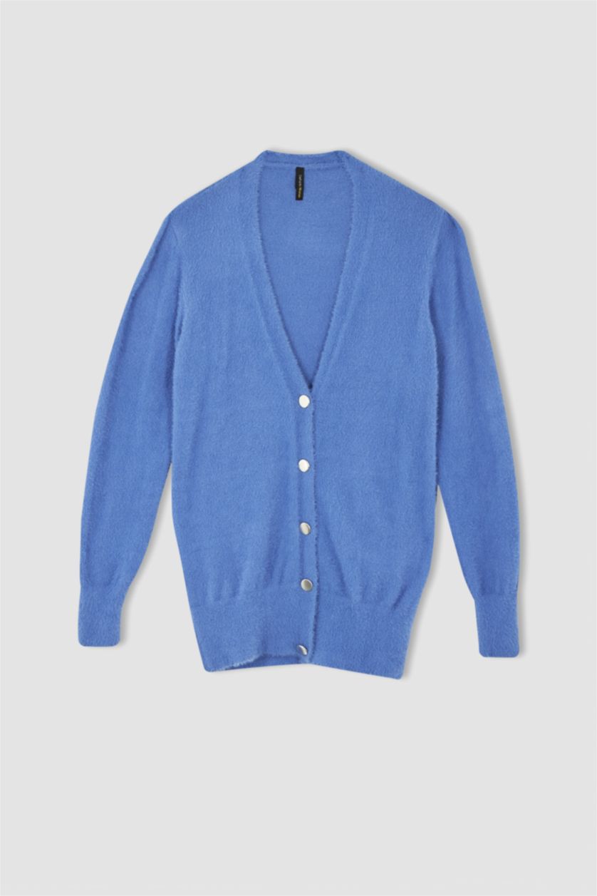 FEMME Bleu Cardigan boutonné à col en V coupe classique