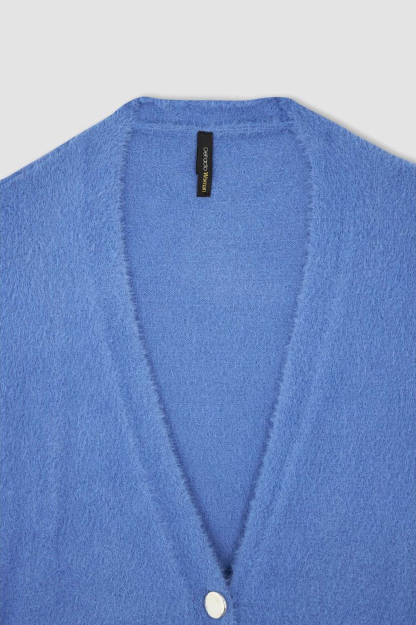 FEMME Bleu Cardigan boutonné à col en V coupe classique