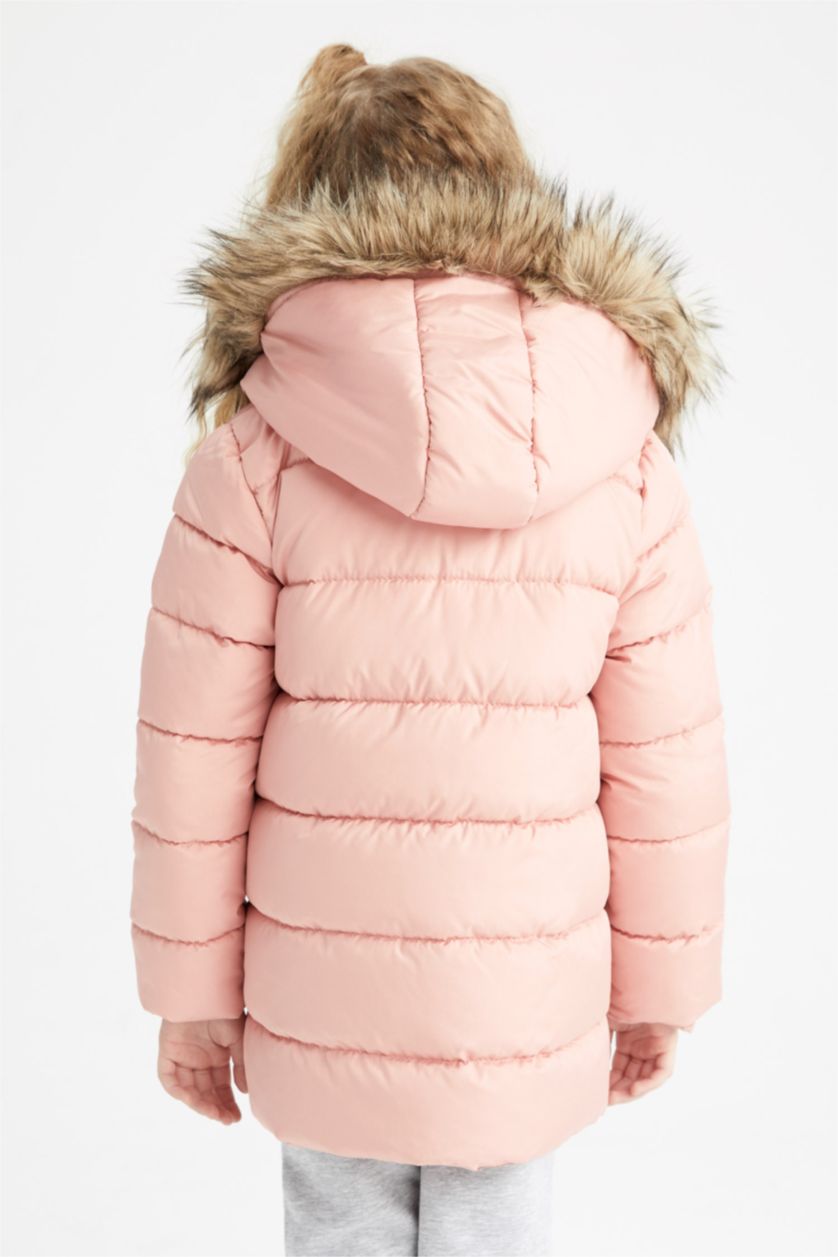 بنات وردي فاتح قمصلة نفخ بناتي بفرو صناعي بغطاء للرأس