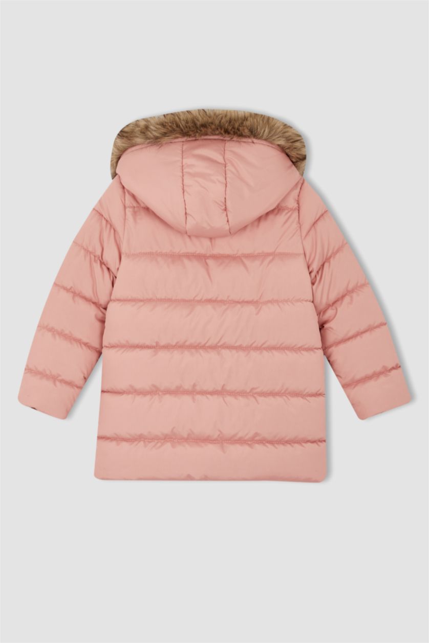 بنات وردي فاتح قمصلة نفخ بناتي بفرو صناعي بغطاء للرأس