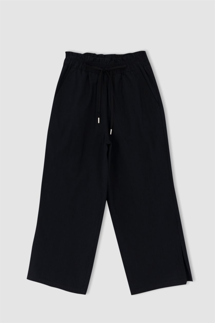 FEMME Noir Pantacourt Capri Jambe large et raccourcie Paperbag Ourlet large