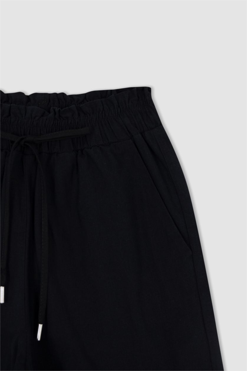 FEMME Noir Pantacourt Capri Jambe large et raccourcie Paperbag Ourlet large