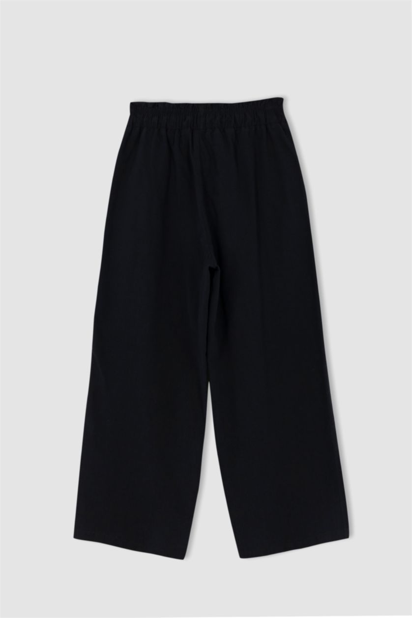 FEMME Noir Pantacourt Capri Jambe large et raccourcie Paperbag Ourlet large