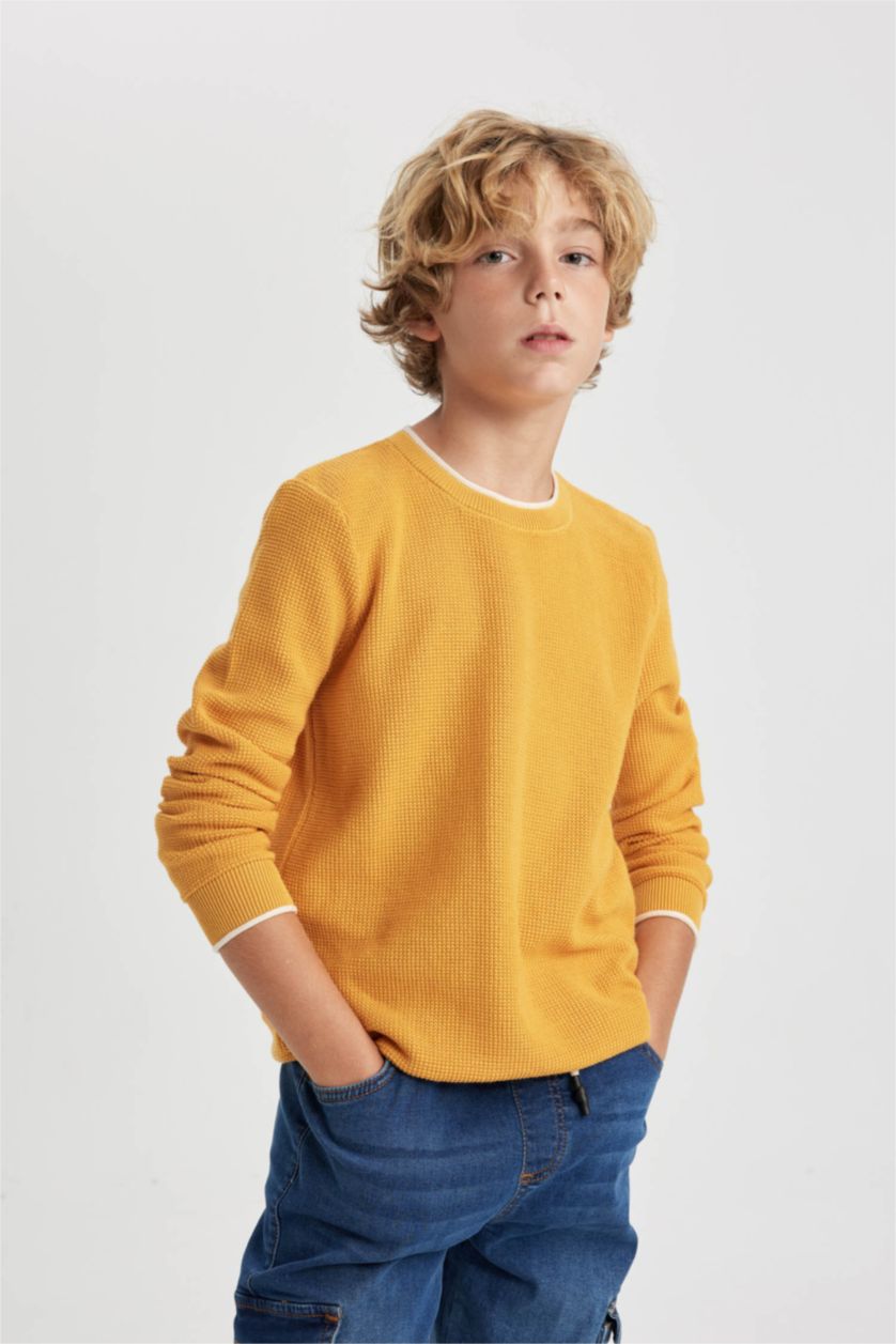 Мальчики и подростки Желтый Свитер с круглым вырезом для мальчиков, Школьная коллекция