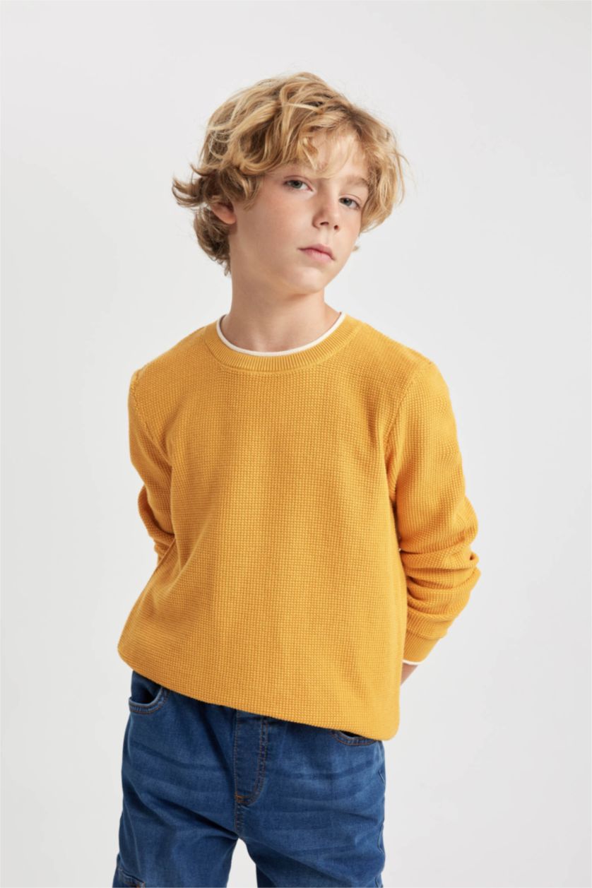 Мальчики и подростки Желтый Свитер с круглым вырезом для мальчиков, Школьная коллекция