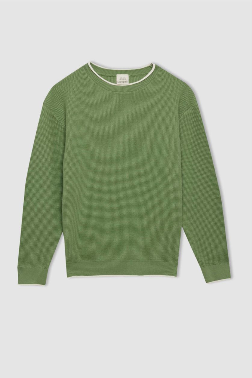 BOYS & TEENS Light Green Boy Crew Neck Cotton Basic Knitted Pullover