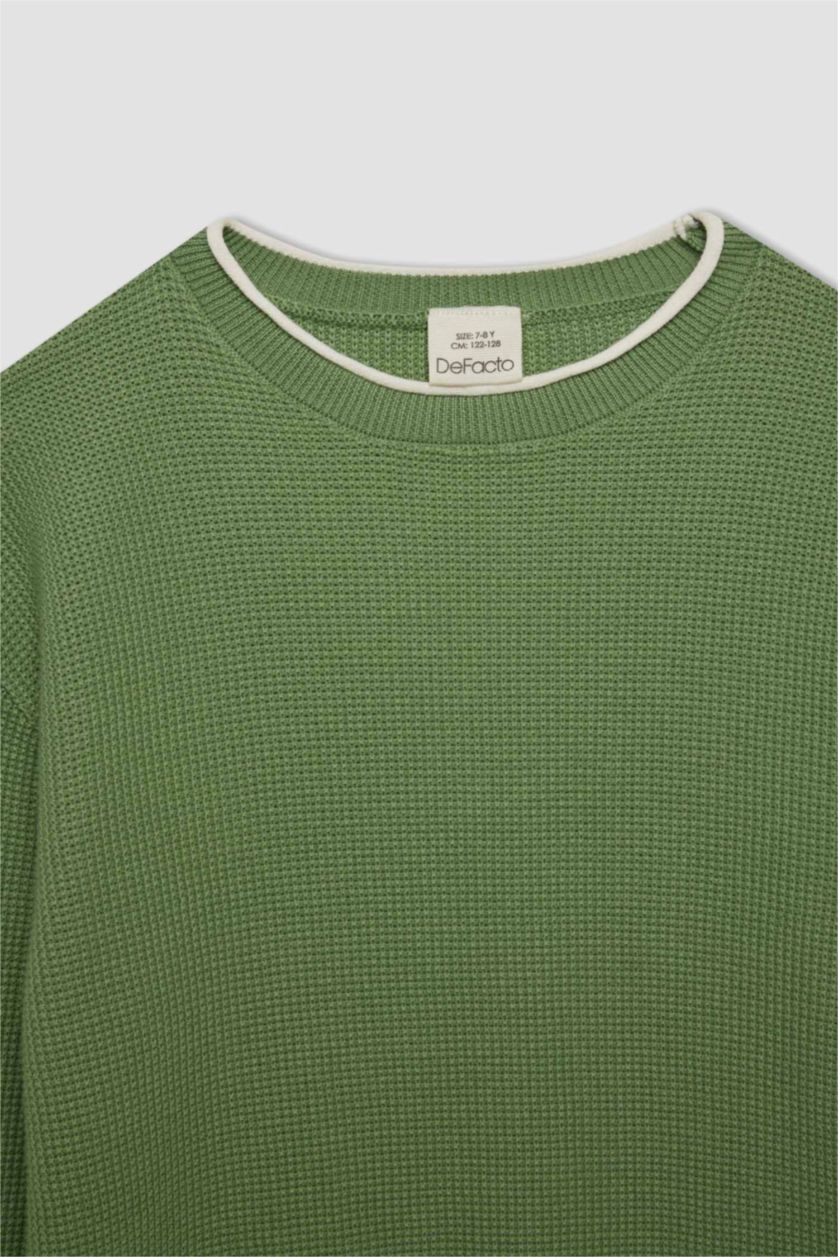BOYS & TEENS Light Green Boy Crew Neck Cotton Basic Knitted Pullover
