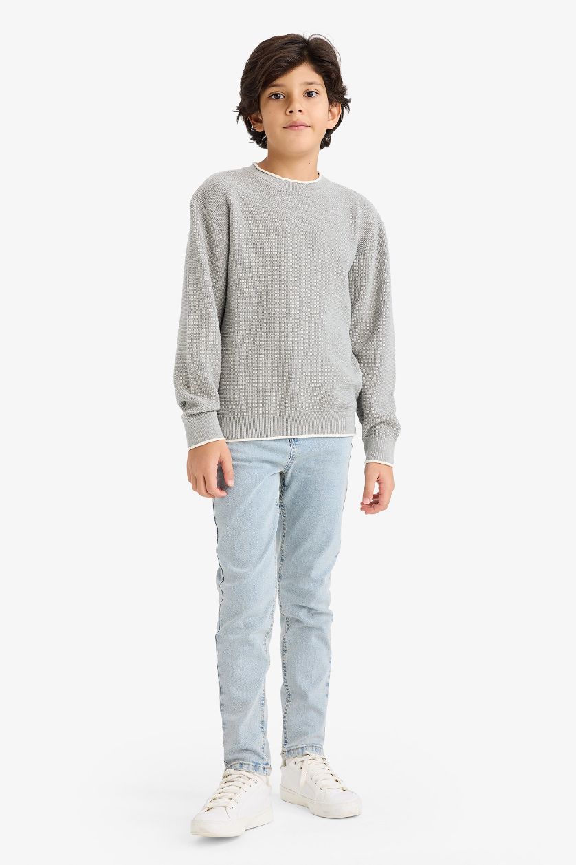 أولاد ميلانج رمادي بلوفر اولادي قطن قصة عادية بياقة مستديرة