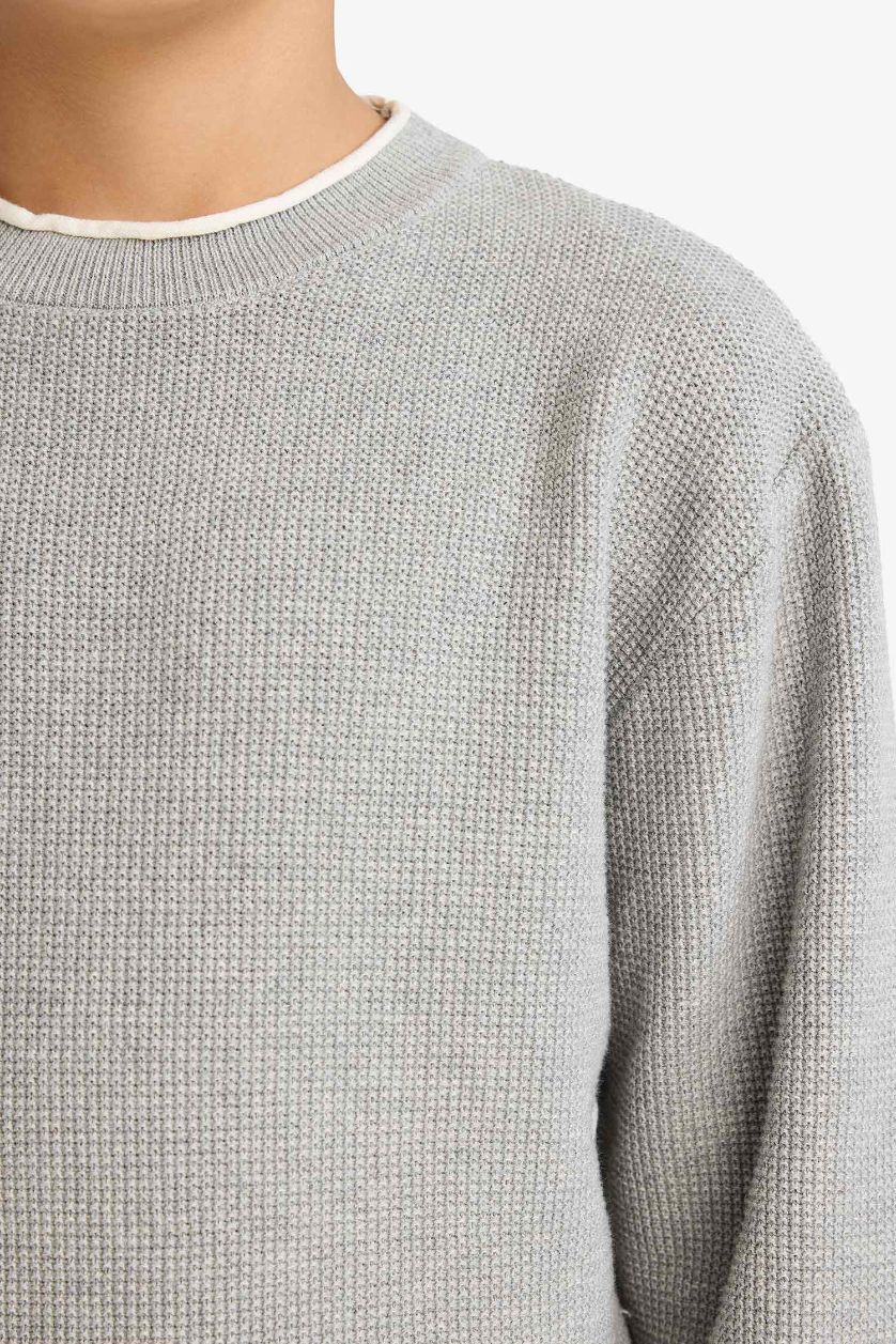 أولاد ميلانج رمادي بلوفر اولادي قطن قصة عادية بياقة مستديرة