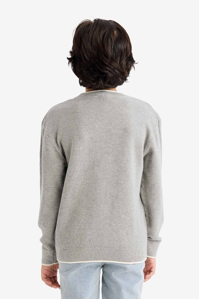 أولاد ميلانج رمادي بلوفر اولادي قطن قصة عادية بياقة مستديرة