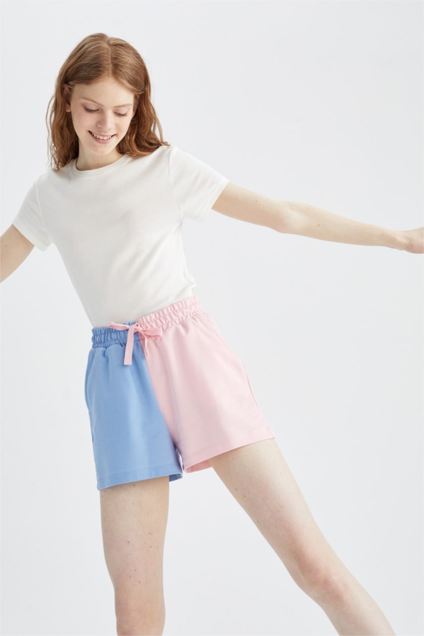 FEMME Bleu Mini short coupe décontractée à taille élastique avec poche à blocs de couleurs
