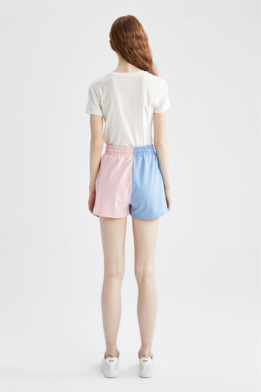 FEMME Bleu Mini short coupe décontractée à taille élastique avec poche à blocs de couleurs