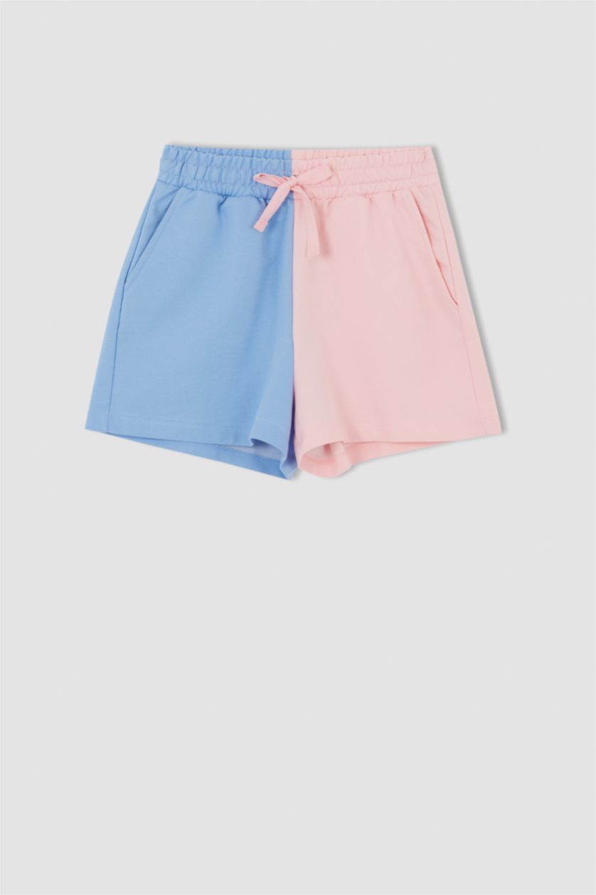 FEMME Bleu Mini short coupe décontractée à taille élastique avec poche à blocs de couleurs
