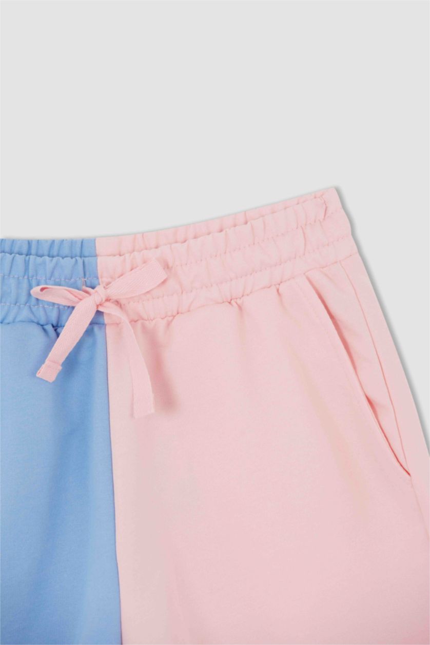 FEMME Bleu Mini short coupe décontractée à taille élastique avec poche à blocs de couleurs