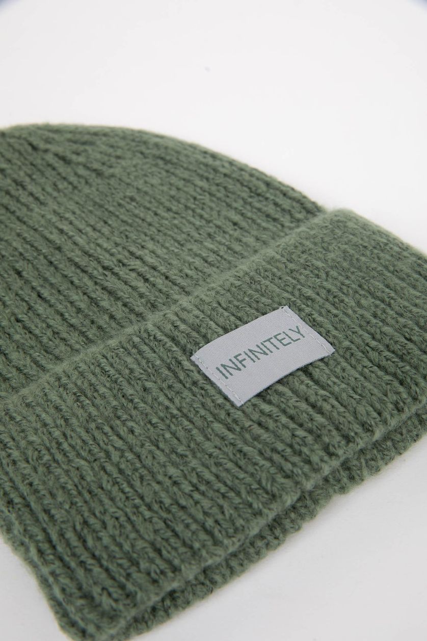 Erkek Yeşil Erkek Dokuma Etiketli Bere