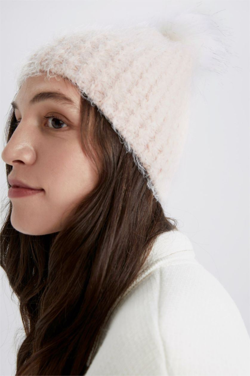 Kadın Pembe Kadın Ponponlu Isı Yalıtımlı Warmtech Triko Bere