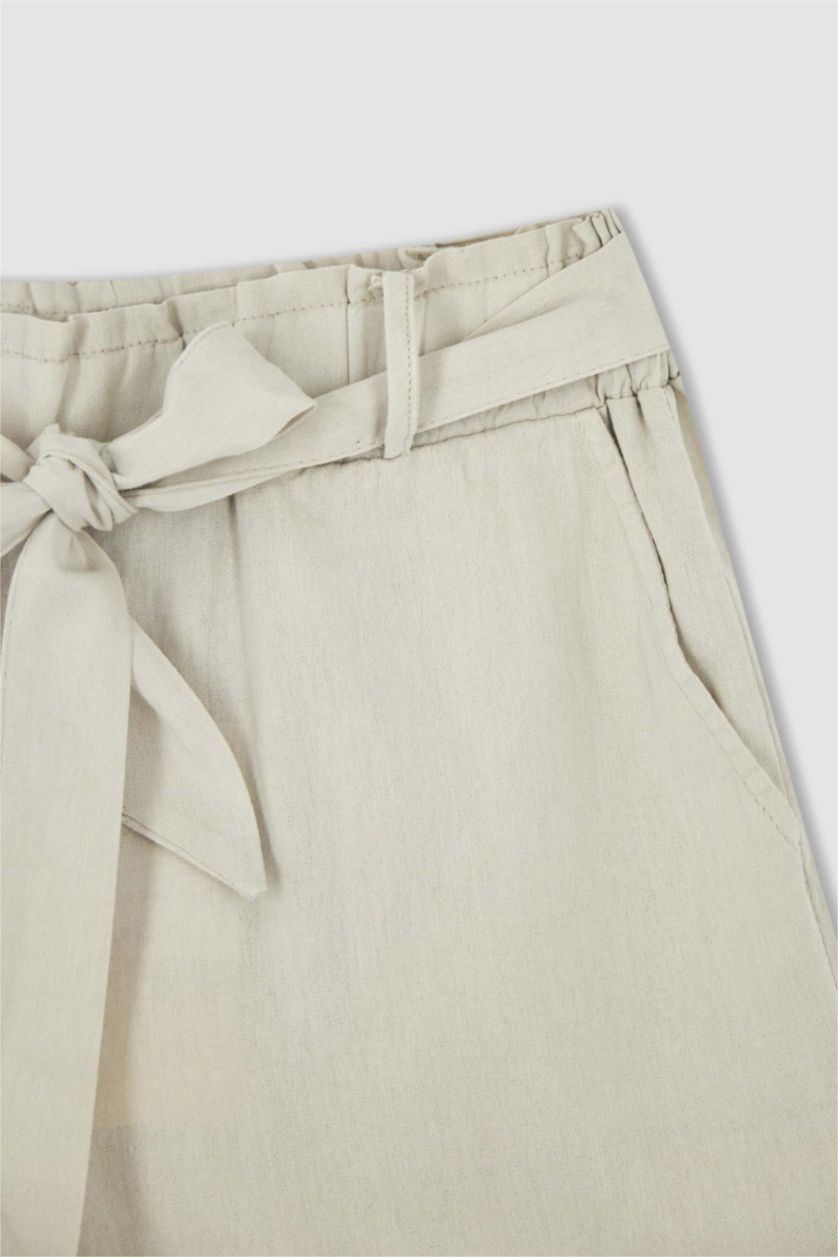 Woman Stone Relax Fit Linen Blended Paperbag Waist Short Leg Shorts